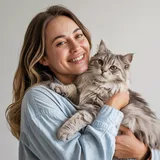 Happy pet owner with cat pet