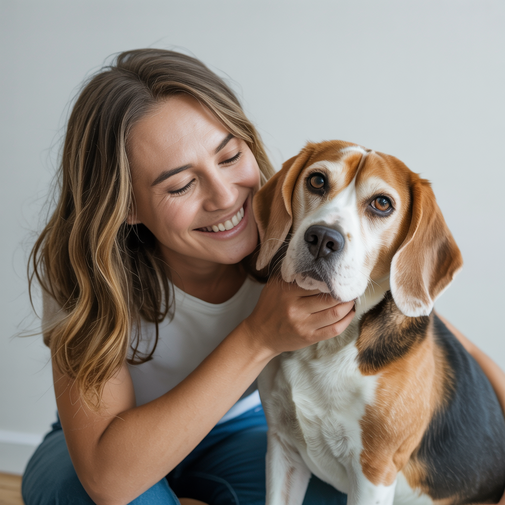 Happy pet owner with medium pet